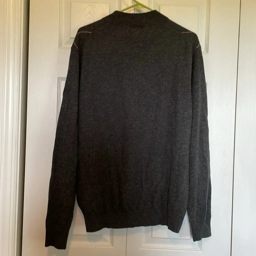 100% Lambs Wool Argyle Pull Over 1/4 Zip Sweater Gray Men's Donald Ross - Picture 8 of 10